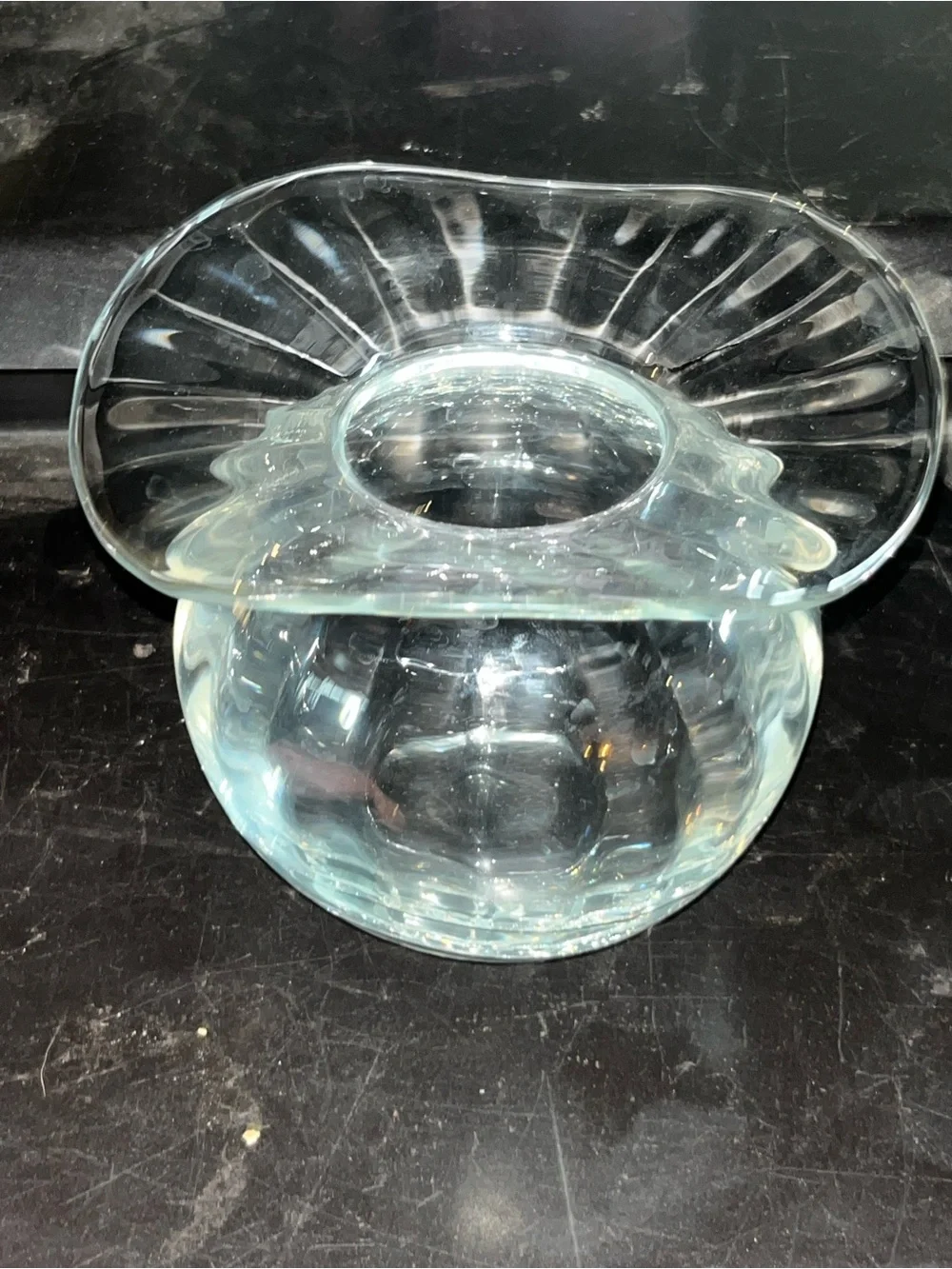 Vintage Mid-Century Modern Clear Paneled Swung Glass Vase MCM Stretch Art Glass